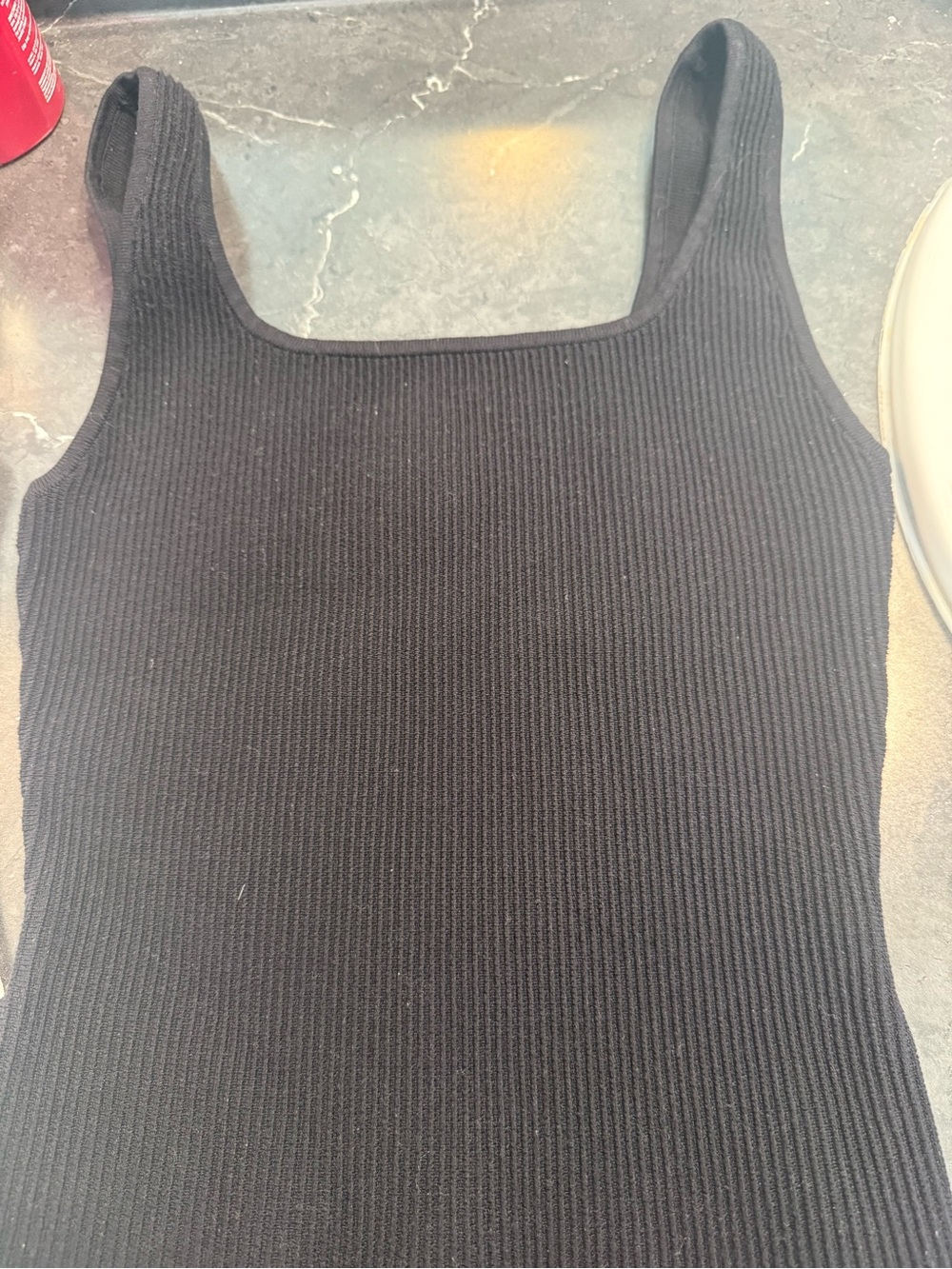 Babaton Black Ribbed Square-Neck Tank